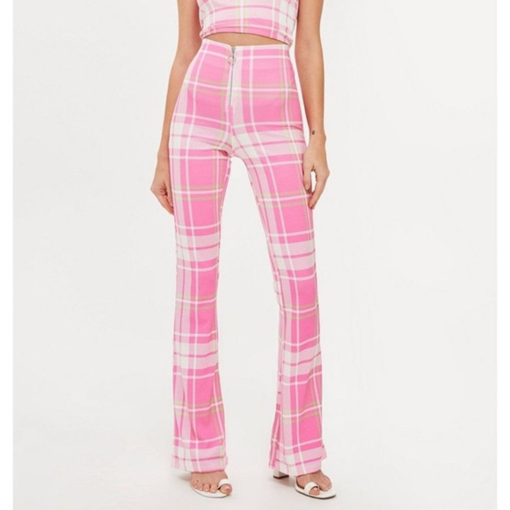 Topshop Pink Plaid Flares